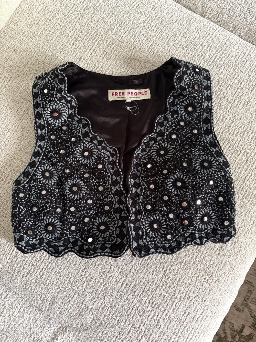 Free People Black & Gray Crochet Floral Crop Top - Picture 2 of 6
